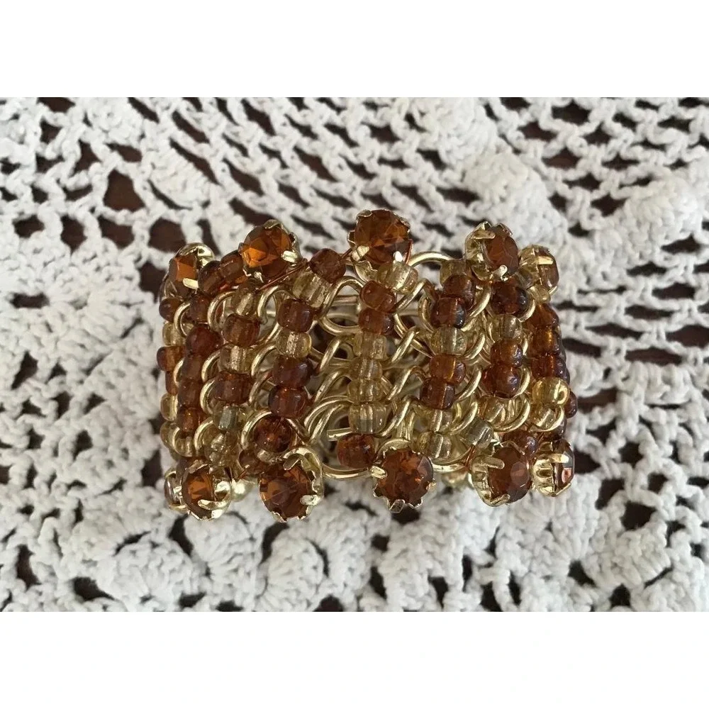 Vintage Gold Filigree Amber Colored Beaded Napkin Rings 17 Boho‎ Whimsical Party